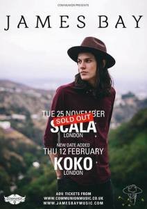Pese a no tener ningún álbum grabado, las actuaciones de James Bay han empezado a colgar el cartel de "no hay billetes"